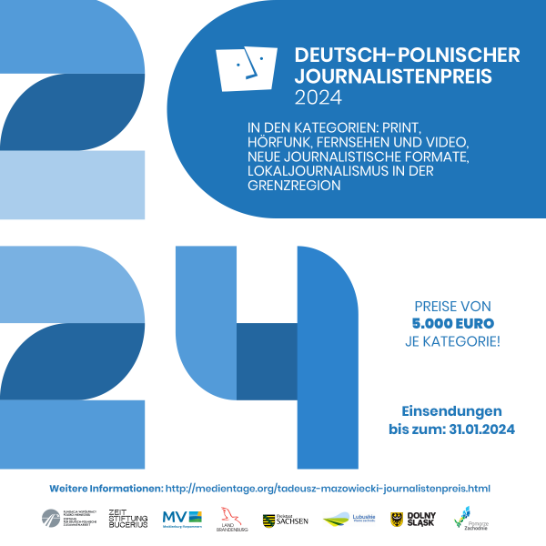 31. Januar 2024: Einsendeschluss für Wettbewerbsbeiträge zum Deutsch-Polnischen Journalistenpreis 