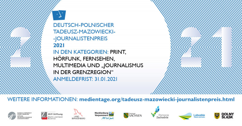 Deutsch-Polnischer Tadeusz-Mazowiecki-Journalistenpreis 2021 mit Preisgeldern in Höhe von insgesamt 25.000 Euro ausgelobt 